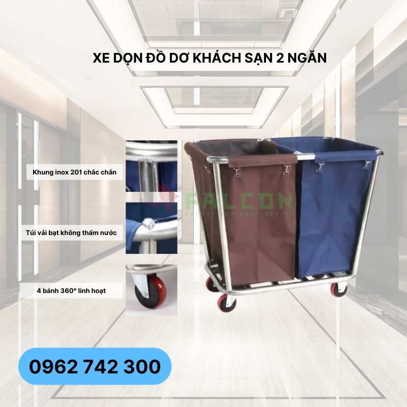 xe để đồ dơ 2 ngăn khách sạn