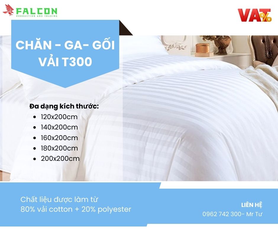 Chăn ga gối vải T300 khách sạn hcm