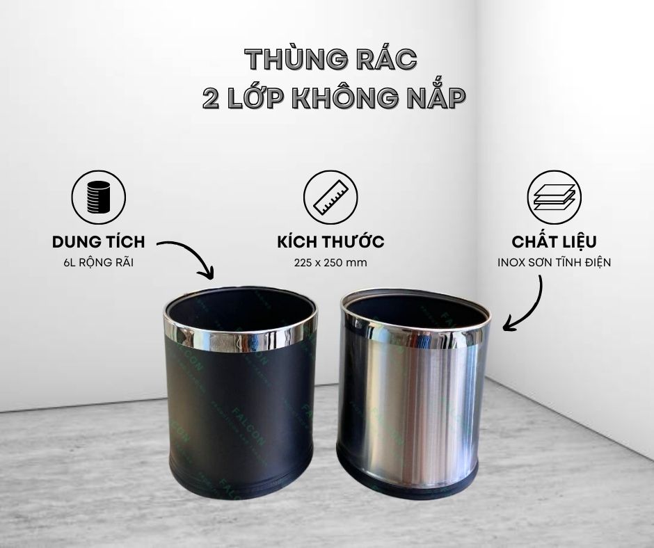 Thùng rác hai lớp không nắp 