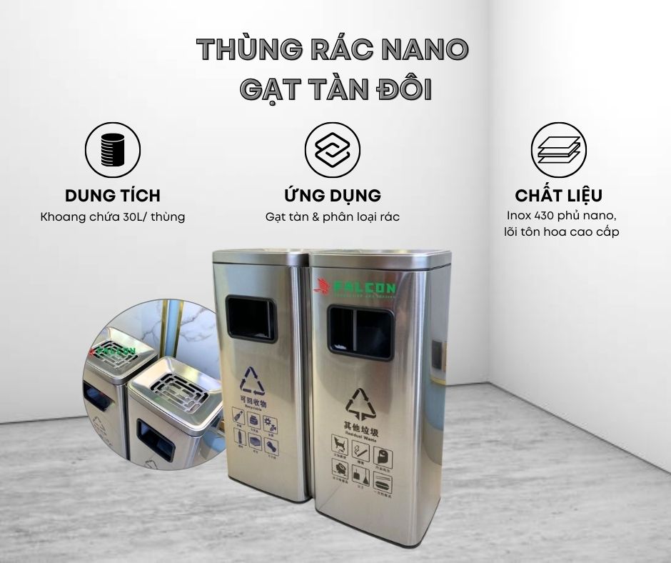 Thùng rác nano gạt tàn đôi cao cấp