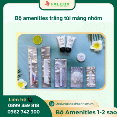 Bộ amenities ruột trắng 8 món đóng túi màng nhôm