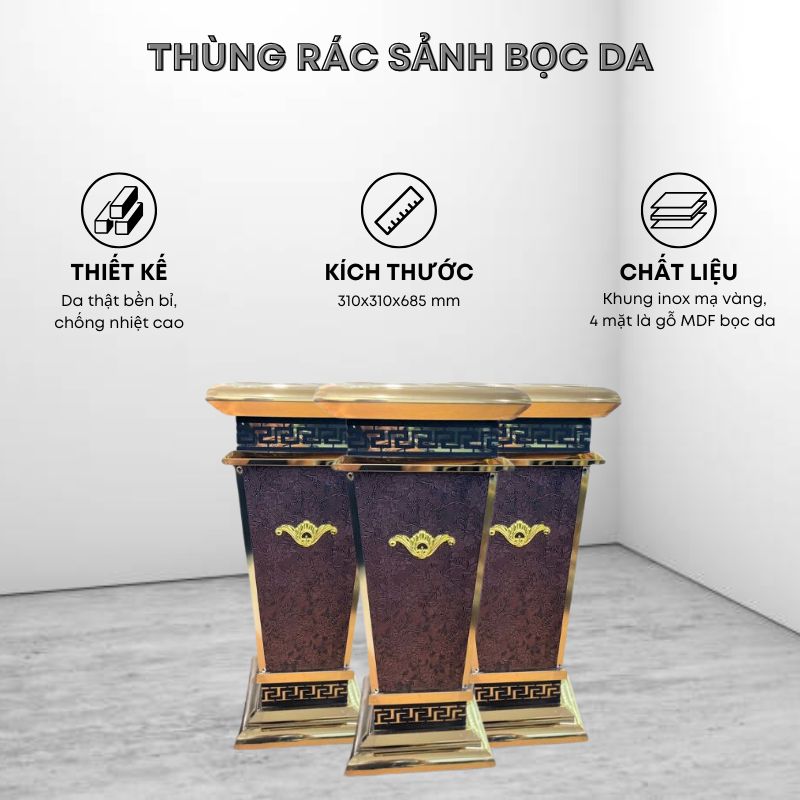 Thùng rác sảnh bọc da cao cấp