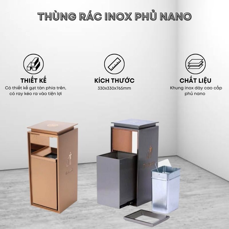 thùng rác sảnh inox phủ nano cap cấp hcm
